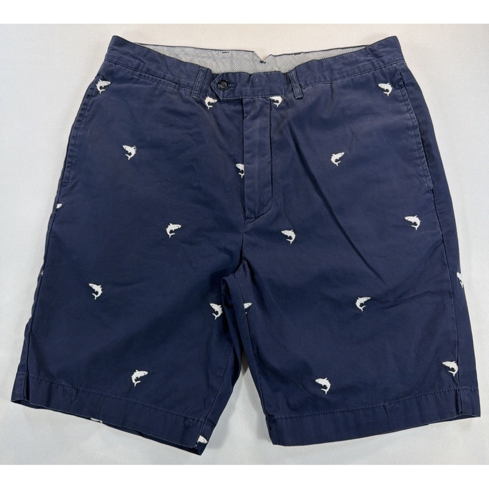 Cremieux Shorts Men's 38 Navy Shark Print Casual Preppy Cotton